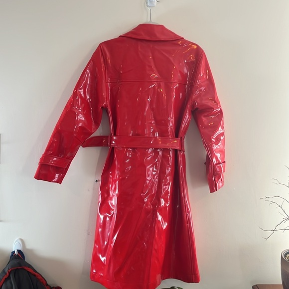 Vintage Lady Esta Wet Look Vinyl Trench Coat Red Mod 60s 70s Japan Matrix - Picture 8 of 17